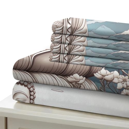 Housse de couette Bouddha 3D King parure de lit 3 pièces en microfibre