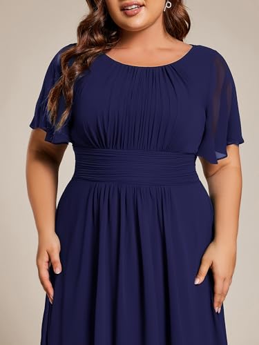 Image of Ever-Pretty Women's Plus Size Formal Wedding Guest Dresses for Curvy Women A Line Chiffon Midi High Low Cocktail Dress