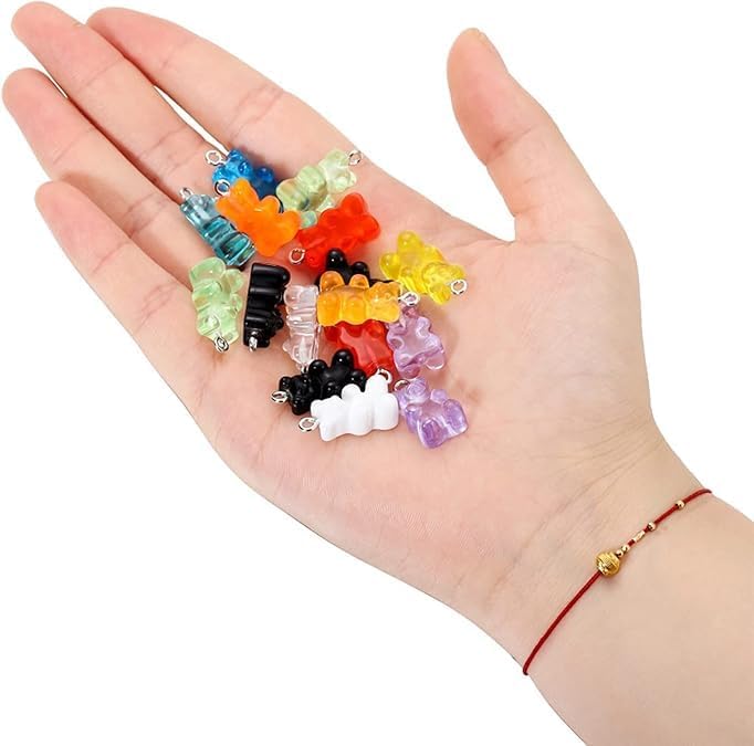 10 Pcs Pack Transparent Rose Bear Resin Pendants Cute Candy Resin Cartoon Bear Charms with Screw Eye for Bracelet Necklace Earring DIY Craft Jewelry Making Supplies Iridescent - Image 5