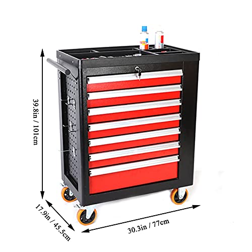 Bderkz Rollbarer Werkzeugschrank mit Schubladen-Liner-Rolle & Steckdosen-Organizer, 5 Schubladen Werkzeugwagenschrank für Mechanik und Garagenlager, Rot und Schwarz – Bild 4