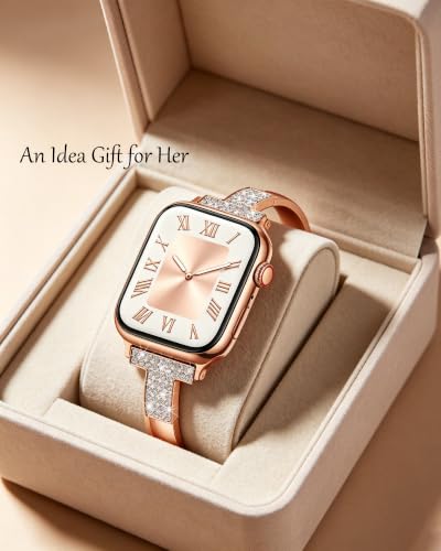 Image of VISOOM Rose Gold Apple Watch Bands Iwatch Bracelet for Women 42 /41 /40 /38mm, Jewelry Metal T-Shaped Bands for Dressy Apple watch Series SE 11 /10 /9 /8 /7~1 Band Thin Slim Fancy Bling Women On Daily /Gift