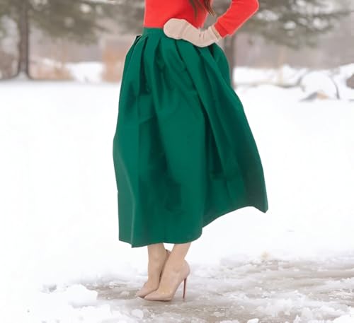 Handmade Green Midi Taffeta Skirt One Pocket – Elegant Bridesmaid & Special Occasion3