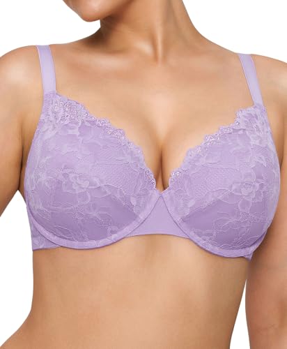 Popilush Minimizer Bras for Women - Push Up Full Coverage Lace Plus Size Underwire Bra with Support