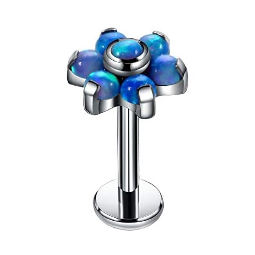 G23 Titanium Ringar med Opal Labret Crystal Ear Tragus Blomma Örhängen Skal Piercing med Dermal Anchor Toppar Lip Piercing Smycken 1PC-Op05_1,2x8mm