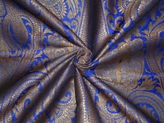 Tissu brocart pure soie bleu nuit et or pour confectionner une robe de soirée unique