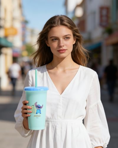 Image of MINISO Disney Lilo & Stitch 16oz Iced Coffee Cups with Lids & Straws 4 Pack