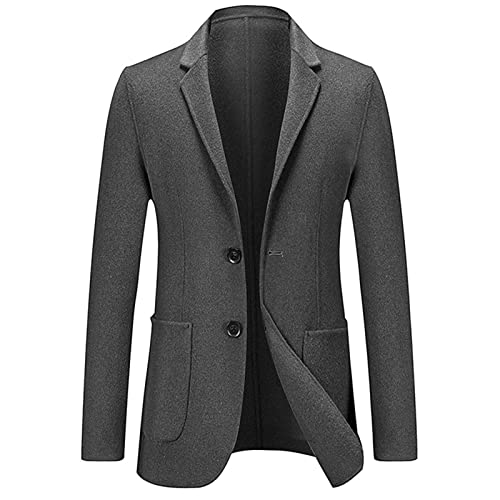Men's Casual Wool Blend Sport Coat Vintage Slim Fit 2 Button Suit Jackets Lightweight Solid Blazer Overcoats (Grey,Large)