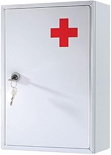 Other NEW METAL WHITE CABINET STEEL LOCKING MEDICINE DRUGS UPBOARD STORAGE FIRST AID