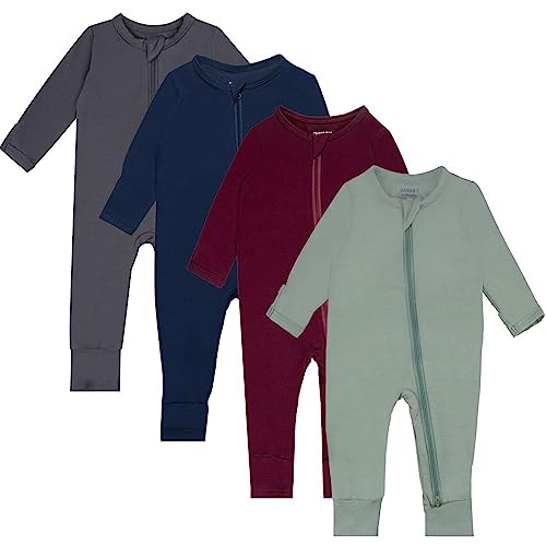 Image of GUISBY Rayon Baby Pajamas with Mittens Cuffs, Long Sleeve Footless Snug Fits Sleepers 4-Pack