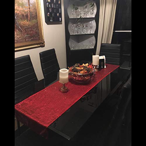 BLUETOP 5PCS Party Table Runners Red 72 Inch Sequin Table Runner, 20 Pieces Balloons, 2 Pieces White String for Birthday Wedding Party Celebration Activity Decorations