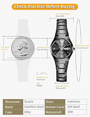 Women Wrist Watch Waterproof Quartz Watch Analog Watch Small Black Sliver Watch Elegant Bracelet Watches for Ladies Stainless Steel Water Resistant