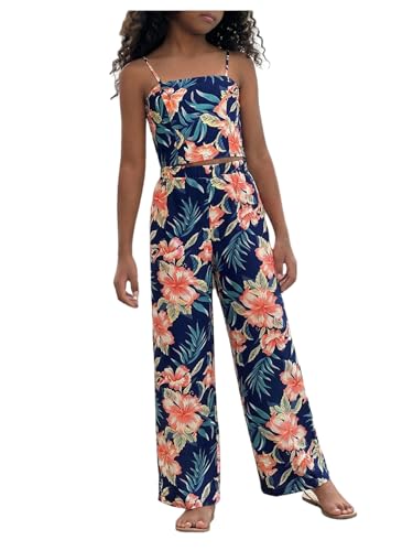 Image of Floerns Girl's 2 Piece Outfit Hawaiian Tropical Crop Cami Tops and Boho Pants Set