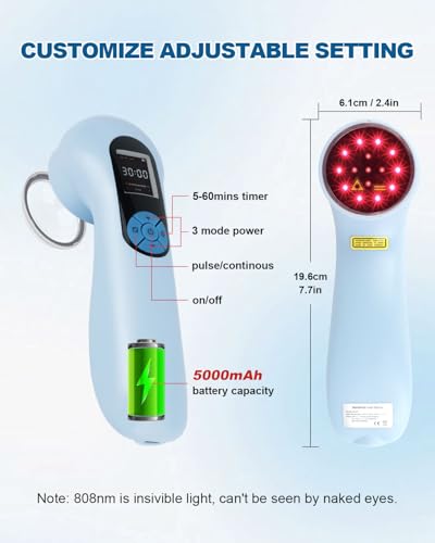 LLLT Cold Laser Therapy Device with Protective Magnetic Cover, 5 * 808nm & 10 * 650nm Human/Vet Handheld Infrared Red Light Therapy, Pet Dogs Treatment Device for Muscle Pain Relief & Improve Healing - Image 7