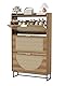 FiveWillowise Rattan Schuhschrank mit 3 Klappen, Freistehender Schuhkipper Schmaler mit Ablageflächen und Metallbeinen, Schuhaufbewahrung Holz Schuhkommode für Eingang, Flur, Foyer, 80x24x135,4 cm
