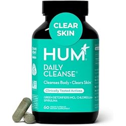 HUM Daily Cleanse Acne Supplements for Women & Men, Gentle Digestive Cleanse for Clear Skin Support, Zinc, Spirulina, Chlorella, Detoxifying Herbs, Organic Algae, Skin Vitamins Supplement, 60 Capsules