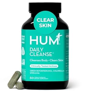 HUM Daily Cleanse Acne Supplements for Women & Men, Gentle Digestive Cleanse for Clear Skin Support, Zinc, Spirulina, Chlorella, Detoxifying Herbs, Organic Algae, Skin Vitamins Supplement, 60 Capsules