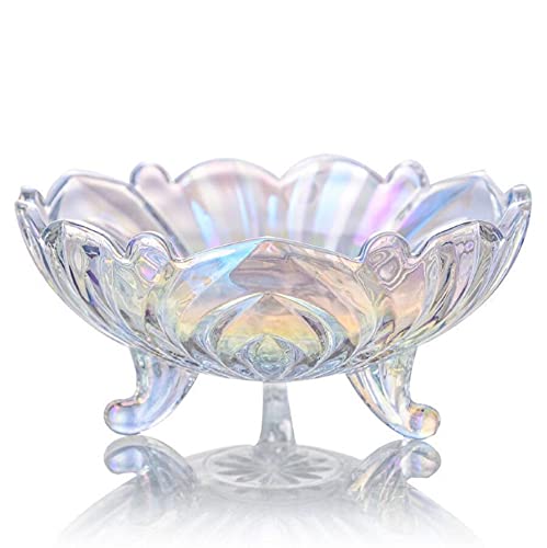 JUNYFFF Obstteller Obstkorb - Kristall Glasschalen, Modern Kreativ Für Wohnzimmer Büro Party Obstschale Dessertteller Glas Snack Tray,C Cover