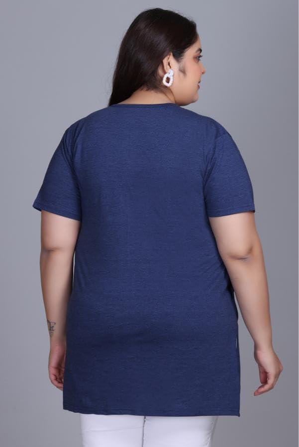 Image of In Love Women's Plus Size Longline T-Shirt with Side Pocket, 3 /4 Sleeve, Crew Neck