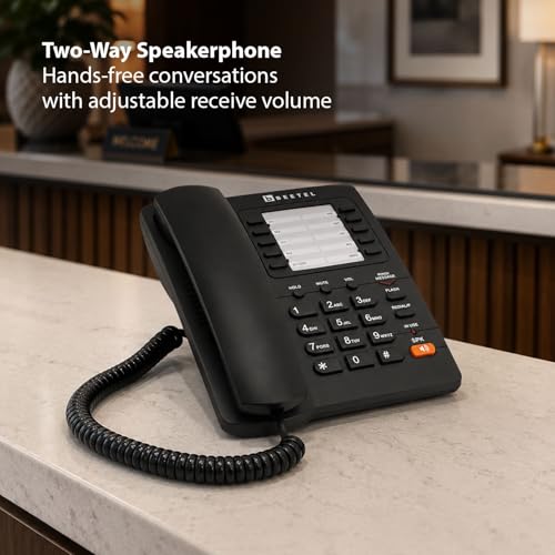 Image of Beetel H90 Corded Hotel Phone,Speaker Phone, 8 one Touch Memory, 2 Step Handset & Ringer Vol Control, Music on Hold, Inuse /Ringer LED, Desk /Wall Mountable, Redial /Pause /Mute /Privacy Guard (Black)