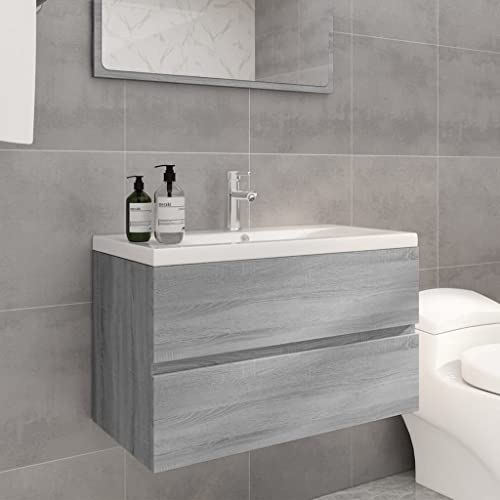 Lauuoeriau Hogar y jardín, mueble de fregadero con lavabo integrado, madera gris Sonoma
