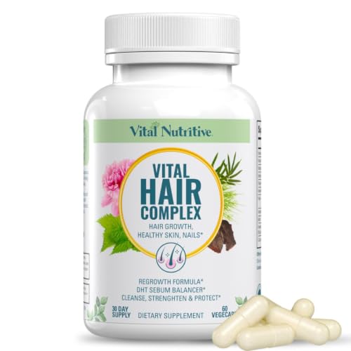 VITAL NUTRITIVE Vital Hair Complex – Biotin & Vitamin B Hair Vitamins for Women & Men – Supports Healthy Hair, Skin & Nails – Hormone-Free, Gluten-Free – Hair Supplement for Women & Men