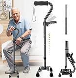 AearKing Canne de Marche, Canne de Marche Pliante avec Base Quadruple, Cannes de Marche po...