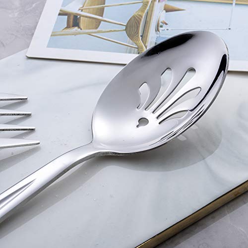 GoGeiLi Stainless Steel Serving Set, 3 Large Spoons and 3 Slotted Spoons, 9.5-inch Catering Set for Party, Banquet, Buffet, Dishwasher Safe