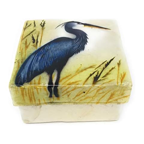 Kubla Crafts Blue Heron Capiz Shell Keepsake Box, 3 Inches Square Cover