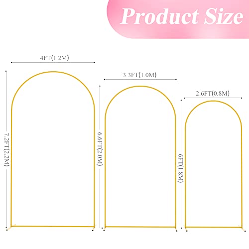 Wokceer Wedding Arch Backdrop Stand 7.2FT, 6.6FT, 6FT Set of 3 Gold Metal Arch Backdrop Stand for Wedding Ceremony Baby Shower Birthday Party Decor - Image 2