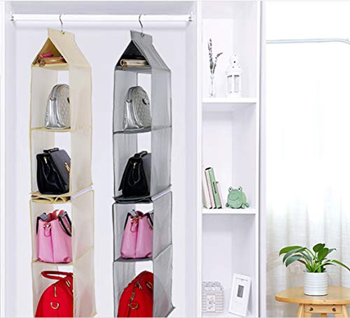 Detachable 4 Big Compartment Pouch Hanging Handbag Organizer Clear Purse Bag Storage Holder Wardrobe Closet Space Saving Organizers System For Living Room Bedroom Use(Pack Of 2 Grey) #TOP5