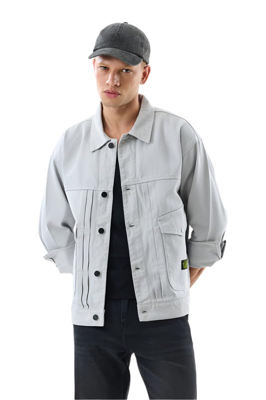 Image of SNITCH Men Casual Jacket | Relaxed Fit Point Collar Solid Style Full Sleeve | 100% Cotton Twill Weave Durable Design With 4 Pockets For Everyday Outings Wear
