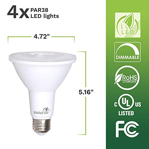 Bioluz LED 4 Pack PAR38 LED Light Bulb 90 CRI 12W = 100-120 Watt Replacement, Soft White 3000K, Dimmable Light Bulbs Flood Lights Outdoor/Indoor UL Listed Light Bulbs Title 20 High Efficacy LED Bulbs - Image 5