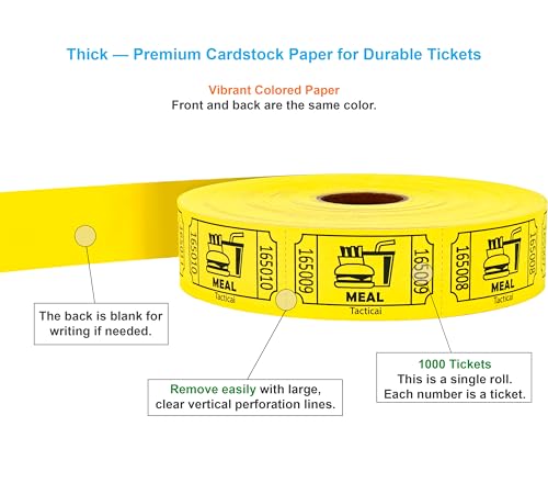Image of Tacticai 1000 Food & Meal Raffle Tickets, Single Roll, Yellow