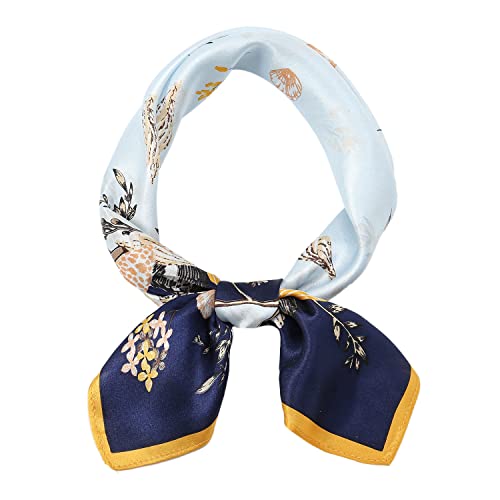 RIIQIICHY 100% Mulberry Silk Scarf Head Scarf for Women Hair Scarf for Sleeping Hair Wrapping at Night Square Neck Scarves 21"-navy & Blue-floral