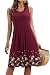 Kilig Summer Casual Loose Print Pleated Sleeveless Vest Dresses(Wine, XXL) 