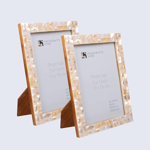 Image of Handicrafts Home 5x7 Picture Frames Pack of 2 - Mother of Pearl Collection Handcrafted Photo Frames, Perfect for Wall & Tabletop Display, Ideal Home Decor Gift