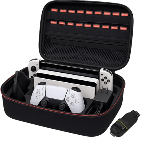 スイッチ/Switch/Switch有機EL対応 収納ケース｜ドック・Joy-Con・充電ケーブル・イヤホン・ゲームカード18枚対応｜柔らかい裏地＆オックスフォード生地採用｜防滴・防塵・耐衝撃構造｜大容量ストレージ＆マジックテープ付き｜旅行・通学・プレゼントに最適