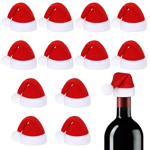 Vipay 12 PCS Mini Santa Hats Velvet Christmas Hats 2.75 x 4.3 Tiny Xmas Hat for Craft Small Christmas Decor for Bottle