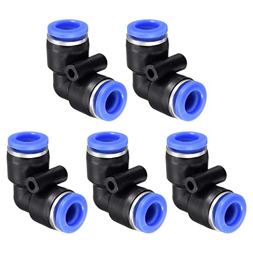M METERXITY 5 Paquet 90 Degré Coude Pousser à Connecter Air Tuyau Raccords, pour Transport Air Eau, Appliquer sur Extérieur/Industriel (8 mm, Bleu Noir)