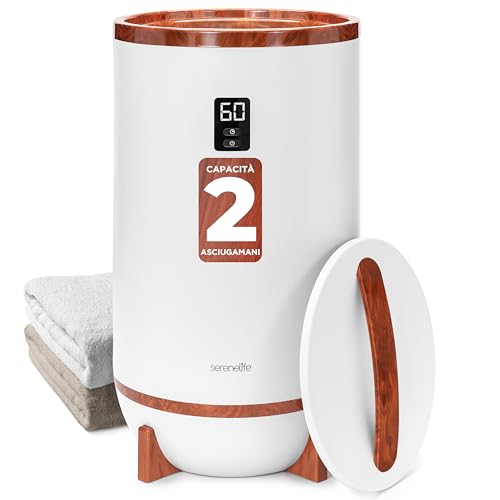 SereneLife Scaldasalviette Elettrico Bagno a Controllo Touch con Porta Dischi Profumato e LED Rosso, Scaldasalviette Bagno per 2 Asciugamani Grandi, Spegnimento Automatico