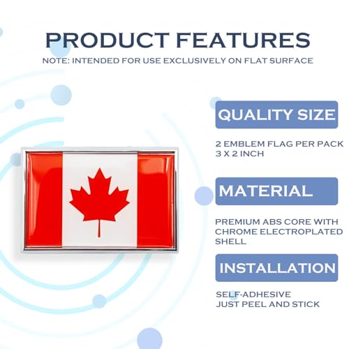 Image of Canada Flag Sticker Emblem Canadian Decal Car Chrome Flags, 2 Pack, 3 x 2 inches