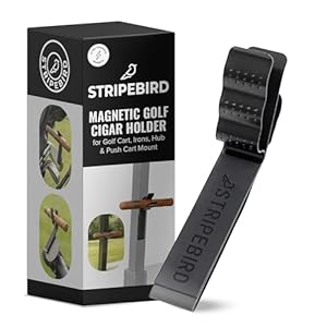 Stripebird Magnetic Golf Cigar Holder – Durable Aluminum Alloy with Neodymium Magnets – Magnetically Attached to Golf Cart, Irons, Push Cart & Hub Mount – Easy Clamp Design & Cigar Clip