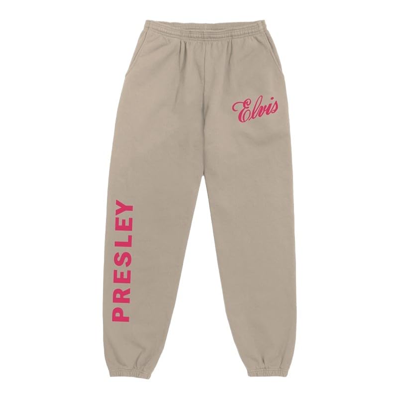 Elvis Presley Unisex-Adult Official Merch Red/Tan Logo Sweatpants