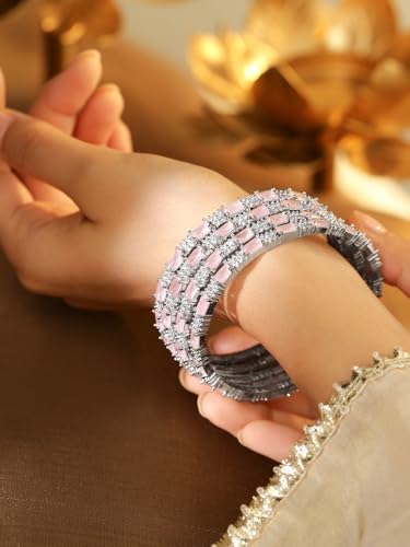 Image of Rubans Bangles Set of 4 American Diamond Zirconia Stylish Trendy Jewellery Gift for Women & Girls