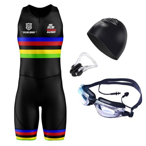 Traje de Triatlón de una Pieza sin Mangas para Hombre,3 Bolsillos y Acolchado para Bicicleta,Correr, Andar en Bicicleta,Nadar,Maillot Ciclista Específico para Carreras (TYP-2,L)