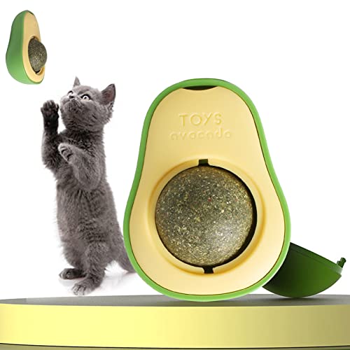 GGISUI Bolas De Hierba Gatera Naturales con Tapa Juguetes de Bolas en Forma de Aguacate de Hierba Gatera Giratorio Catnip Bolas de 360° Autoadhesivas para Gatos