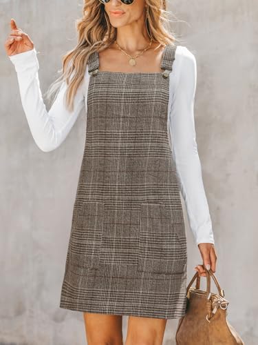 Image of CUPSHE Women Corduroy Fall Dresses Front Bib Pocket Square Neck Wide Strap Casual Overall Mini Dress