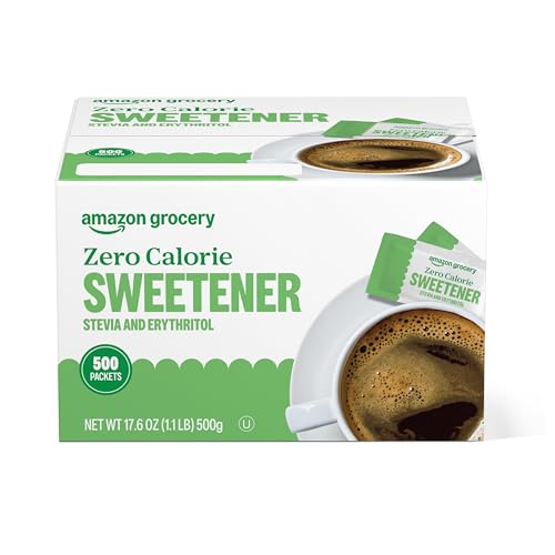 Amazon Grocery, Zero Calorie Stevia and Erythritol Sweetener Packets, 500 Ct
