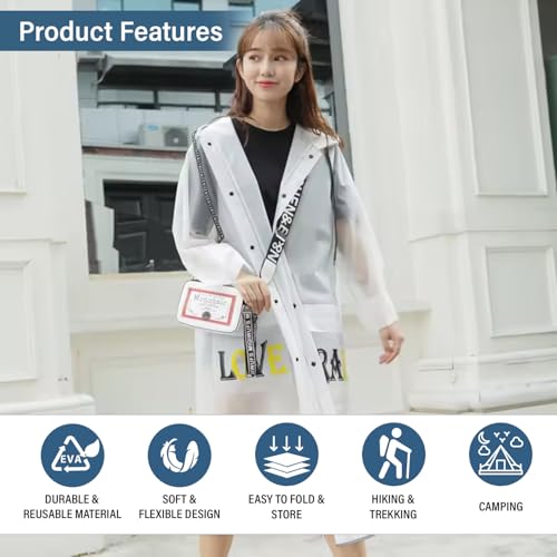 Image of Allextreme EVA Raincoats Transparent Reusable waterproof with Hood and Sleeves for Women Men Camping Rainy Season Travel