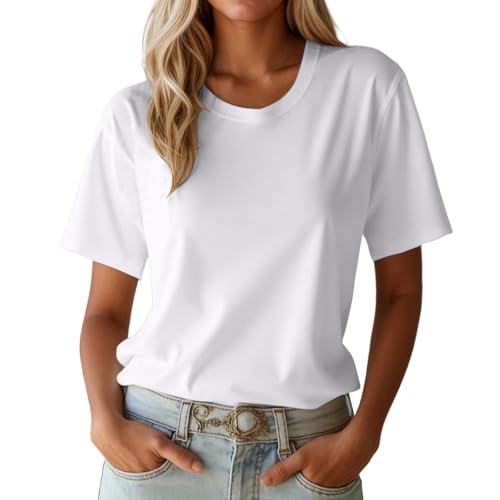 Women's Basic T-Shirt Crew Neck Short Sleeve Lightweight Summer Comfortable Breathable Everyday Versatile, White, S